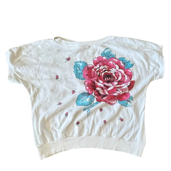 Floral Print White Short Sleeve Top - Size M - Picture 1 of 5